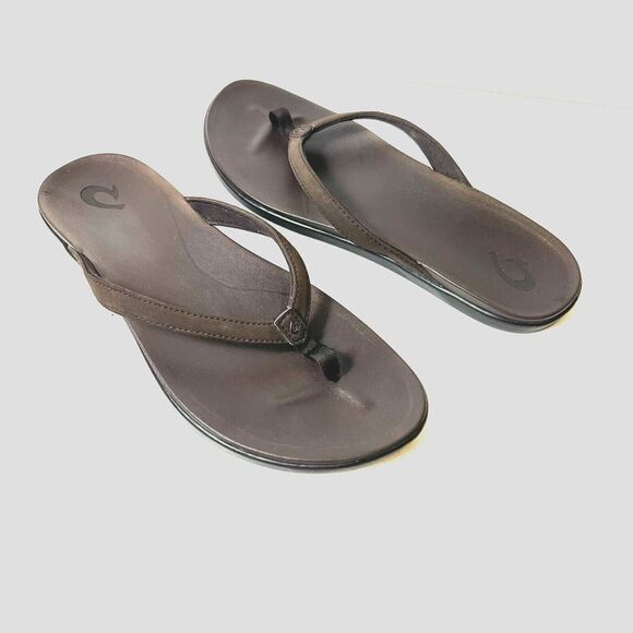 OluKai Brown Synthetic Thong Summer Flip Flop Sandal Womens Sz 11 Comfort Casual - Picture 2 of 9